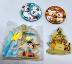 ディズニーキャラクター バッジ キーホルダー 4点セット