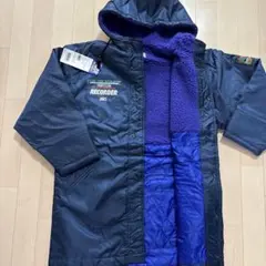 【新品】アシックス 150サイズ 紺ベンチコート フード付き 紫ボア