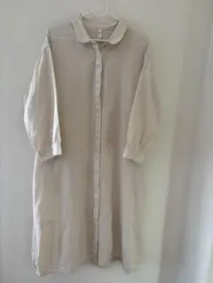 【Cloudnine】ベージュ シャツワンピース 七分袖　ナチュラルコーデ