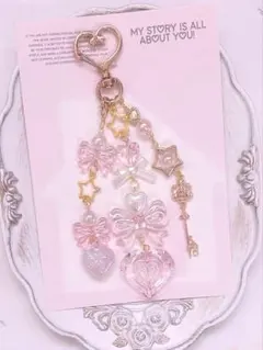 NO.697 ビーズキーホルダー ピンク 鍵 チャーム コレクトブック