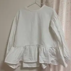 ホワイト フリル裾 長袖シャツ 38/M