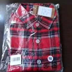 レッド・ブラックチェック 長袖シャツ 160