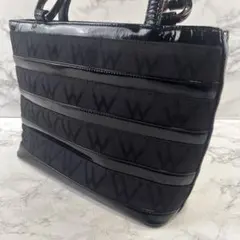 wako 銀座和光 ワコウ ロゴファブリック×エナメルレザー トートバッグ黒のサムネイル