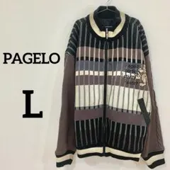 【PAGELO】ニットジャケット ジップアップ 総柄 刺繍ロゴ Lサイズのサムネイル