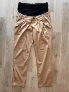 マタニティウェア　ベージュ ストレッチパンツ ウエストゴム 61~67
