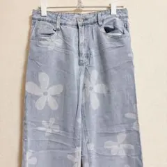 SHEIN 花柄 ストレートデニム ライトブルー 春夏【M】