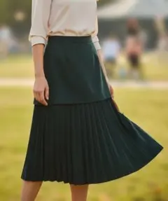 CLANE ダークグリーン プリーツ レイヤード ロングスカート