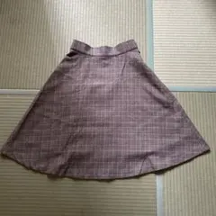 スカート　膝丈　フレアスカート　茶色　チェック　秋冬