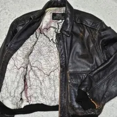 A-2 レザーフライトジャケット　M　ブラウン　地図　ビンテージ