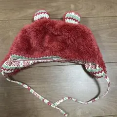 赤い耳付きニット帽 46-48cm
