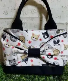 モフモフねこ柄リボントートバッグ