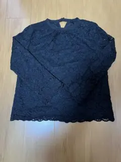 global work レーススカラップブラウス　長そで　ブラックL