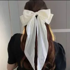 ライブ コンサート 推し活 リボンバレッタ 大きめ ヘアアクセ 髪飾り 白