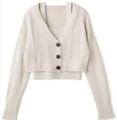 GRL クロップド丈カーディガンXキャミソールニットアンサンブル[an1222]