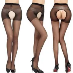 3足セット ストッキング オープンクロッチ ランジェリー タイツ 穴あき 黒