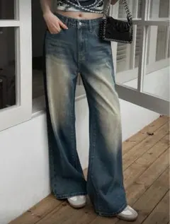 SHEIN　デニムブルー ワイドレッグパンツ 39515297