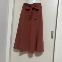 ofuon ウエストリボンベルト付きテラコッタブラウンロングスカート　Sサイズ