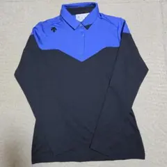 【超美品】デサントゴルフ　長袖ポロシャツ　レディースM　ブラック×ブルーのサムネイル