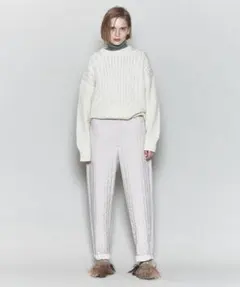 6(ROKU) ケーブルニット グリーン サイズ38 ウール100%