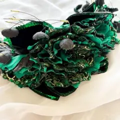 【昭和レトロ】グリーン×黒のヘッドドレス ヘアアクセサリー コスプレ