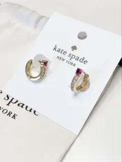 ケイトスペード　エレガント　ミニ　フープ　ピアス　ルビーカラー×クリアパヴェ