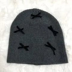 LOWRYSFARM グレーリボンニット帽 ビーニー ブラック 人気完売カラー