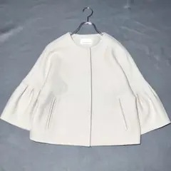 【極美品 25AW】エムプルミエ タックフレアスリーブショートコート アイボリー