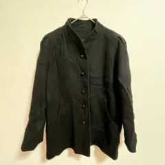 お得✨【M.L相当】スタンドカラー 黒ショートコートウールコート ボタン付き