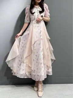 evelyn エブリン ラメフリル花柄OP ワンピース ピンク ロングサイズ
