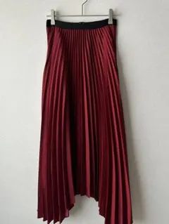 ZARAアシンメトリープリーツロングスカートXSボルドーサテン調ウエストゴムのサムネイル