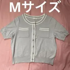 美品★GU 半袖ニットカーディガン ライトグレー Mのサムネイル