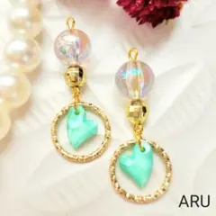 No.115★ミントグリーン☆ハート☆クリア☆ゴールド☆ピアス☆イヤリング