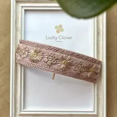 ≠くすみピンク≠インド刺繍リボンワイヤー入りポニーフック