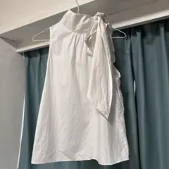 ZARA ホワイト リボン ノースリーブシャツ XS