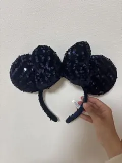 ミッキーマウス風 ネイビー スパンコール カチューシャ