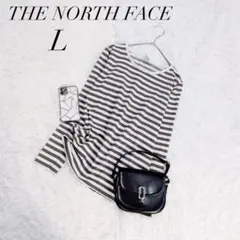 ノースフェイス/長袖Tシャツ/ボーダー/コットン/ブラウンホワイト/L