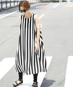 coca マキシ丈　ノースリーブワンピース エンボス Aライン ストライプ　コカ