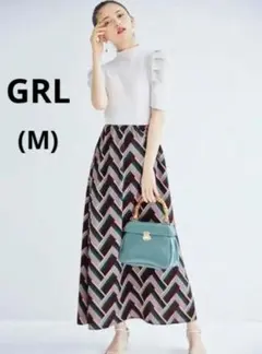 GRLグレイル　幾何学模様柄　ロングスカート　総柄　M マキシ丈　ピンク　春夏