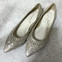 LE TALON パンプス ポインテッドメッシュフラット シルバー 日本製
