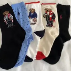 ポロラルフローレンのレディース用ソックス5足新品22~24cm ジャカード織り