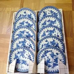 青い花模様の陶磁器皿 10枚セット