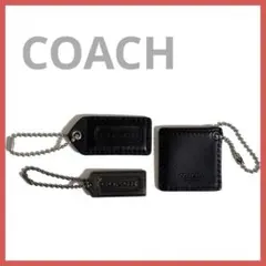 【coachコーチ】バッグチャーム タグ レザー メタル ブラック キーホルダー