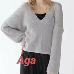 aga ラメミックスVネックニット