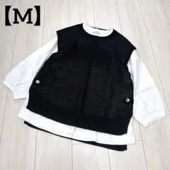 【2点セット】 レディース　トップス　M 七分袖　ベスト　ジレ　レイヤード　綿