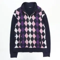 BURBERRY Black Label アーガイル柄ジップニット パープル