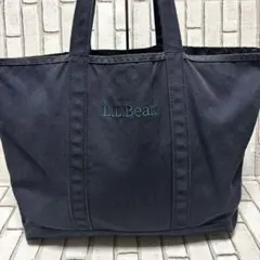 L.L.Bean トートバッグ ネイビー×グリーン 刺繍キャンバス