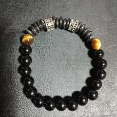天然石ブレスレット　オブシディアン+タイガーアイ+ヘタマイト8mm