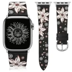 TOYOUTHS Apple Watchバンド 本革 レディース 花柄 黒ベルト