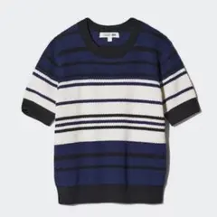 UNIQLO コットンポップコーンクルーセーター半袖 ストライプニット L