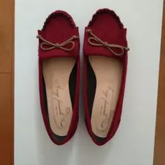 AREZZO ワインレッド フラットシューズ リボン付き